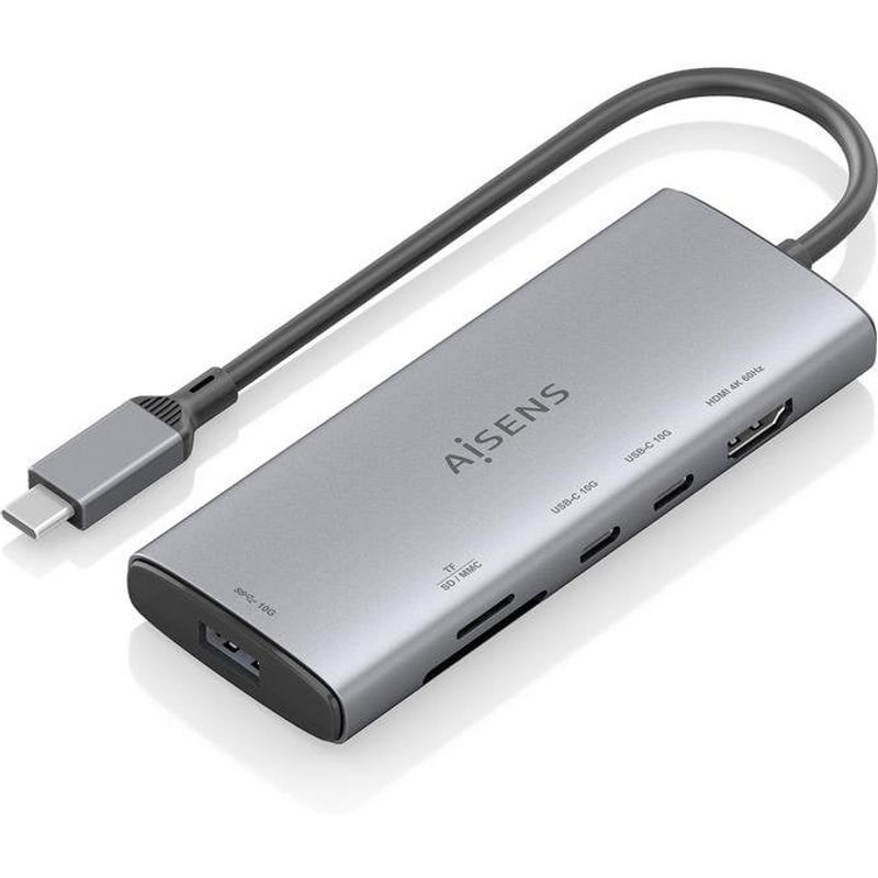 Station d'accueil Aisens ASUC-6P029-GR USB-C HDMI 4K 10GBPS Aluminium Gris