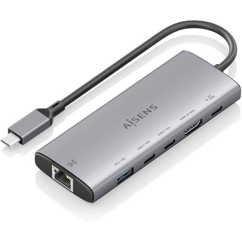 Station d'accueil USB-C Aisens ASUC-6P030-GR HDMI 4K 1XRJ45 3XUSB 100W PD Gris