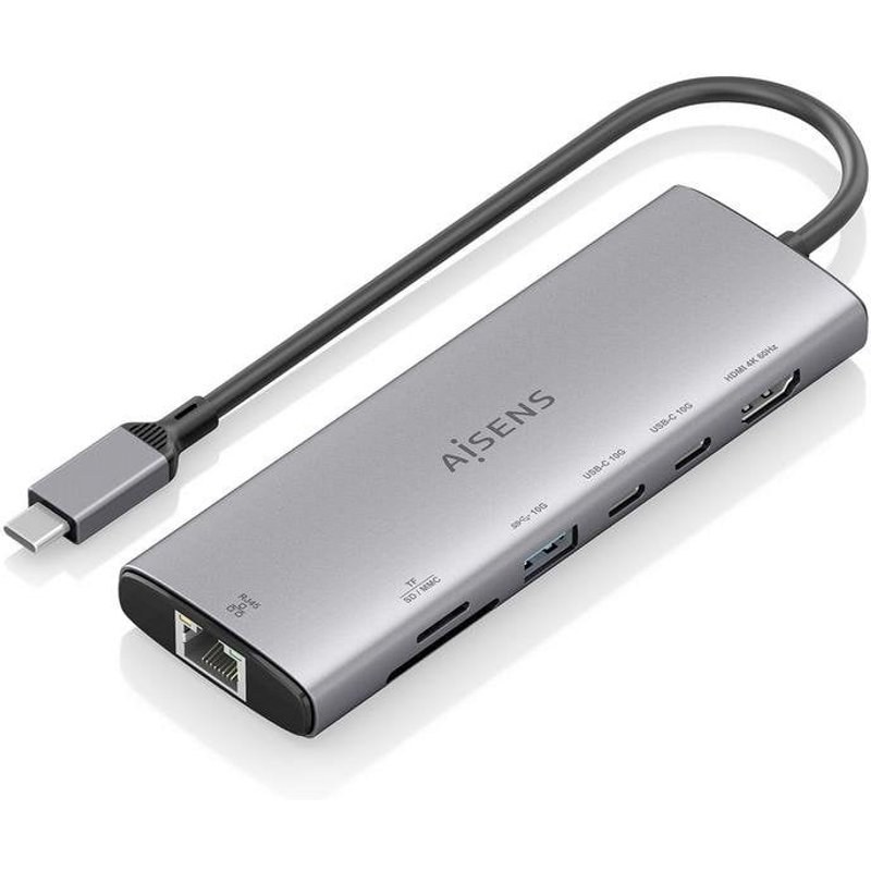 Station d'accueil Aisens ASUC-7P032-GR USB-C 7-en-1 HDMI 4K RJ45 USB 10G Aluminium Gris