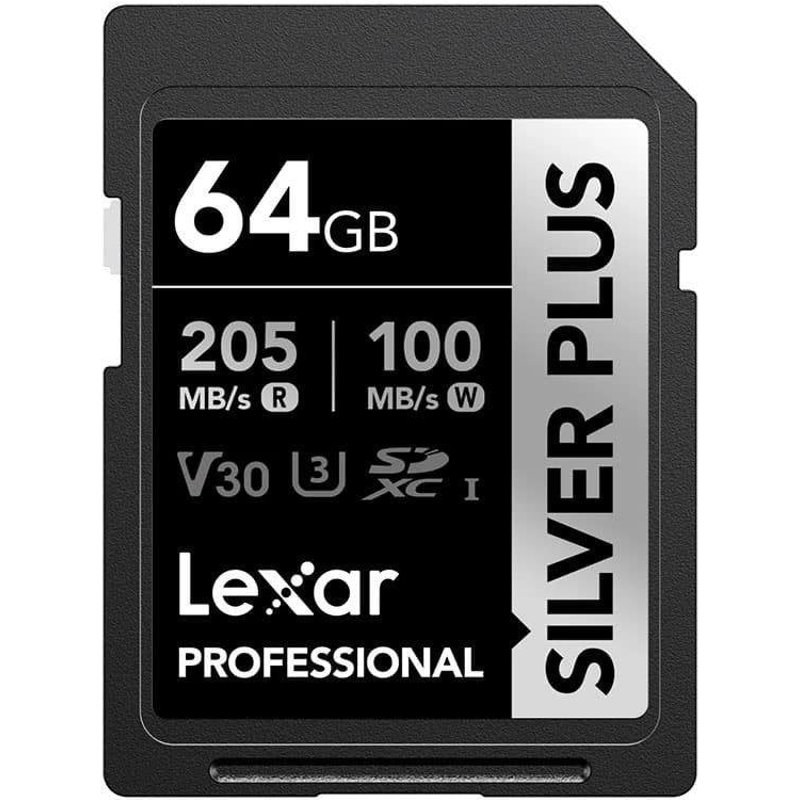 Carte SDXC Lexar Professional SILVER PLUS 64 Go V30 UHS-I 205MO/s 100MO/s