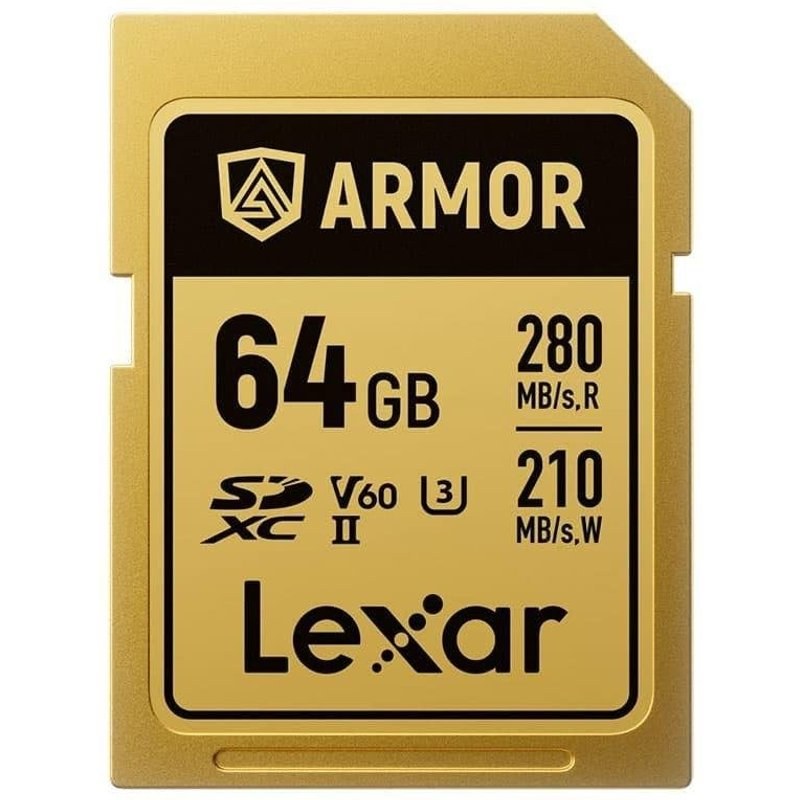 Carte SD Lexar Armor Gold Series 64 Go UHS-II V60 IP68 Acier R280/W210
