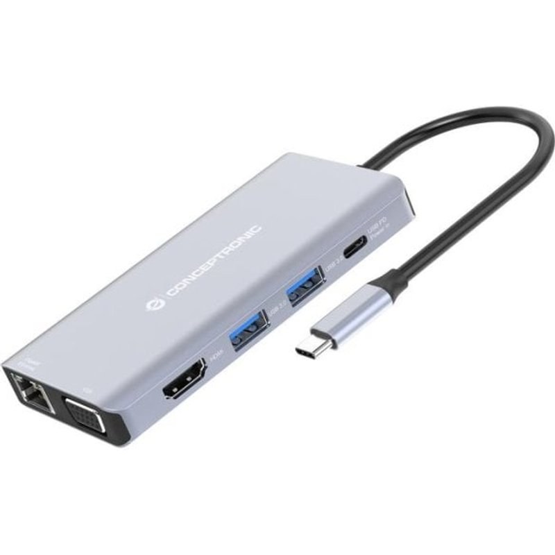 Station d'accueil Conceptronic DONN20G USB-C 4K HDMI VGA RJ45 SD 100 W