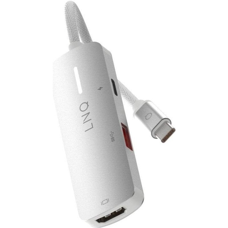 Hub USB-C Linq 3EN1 HDMI 4K PD 140W USB-A Alu Gris-Blanc