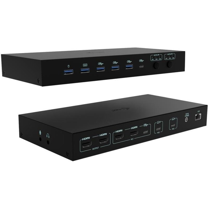 Station d'accueil I-Tec USB-C KVM Dock PRO Trois Hôtes Double Affichage 92W
