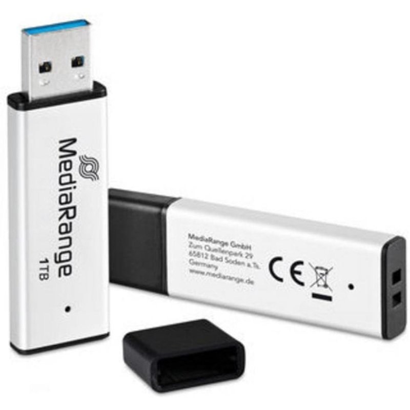Clé USB MediaRange MR1905-1 1 To USB 3.2 GEN1 400MB/s aluminium noir argent