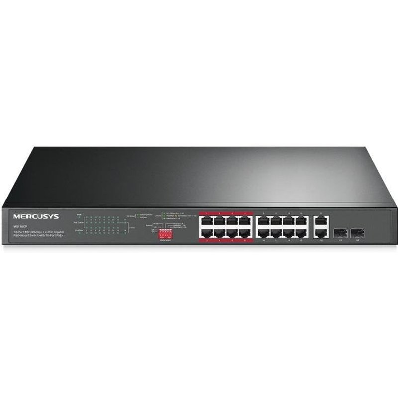 Switch Mercusys 16-Port 10/100MBPS PoE+ 2-Port Gigabit Rack Unmanaged