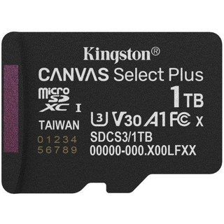 Carte microSD Kingston SDCS3/1 To Canvas Select Plus 1 To 150MO/s UHS-I A1 V30 U3