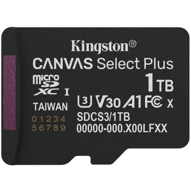 Carte microSD Kingston SDCS3/1 To Canvas Select Plus 1 To 150MO/s UHS-I A1 V30 U3