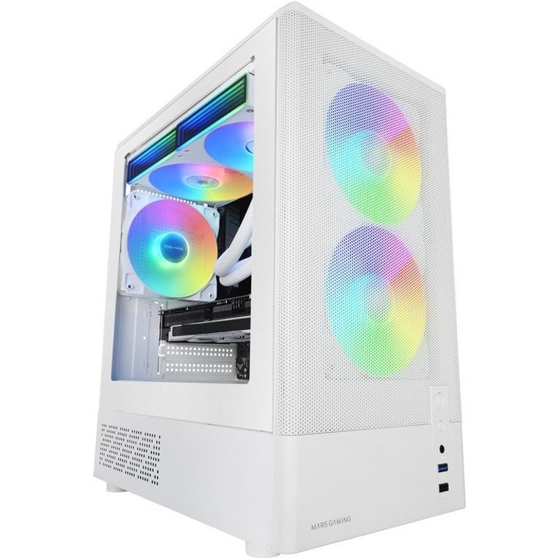 Boîtier gaming Mars Gaming McOnyx MicroATX, grille métallique, 3 ventilateurs ARGB, double