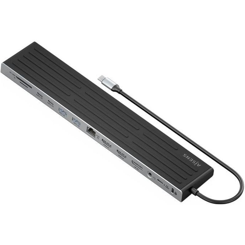 Station d'accueil Aisens ASUC-13P042-GR USB-C 13-en-1 2XHDMI/DisplayPort/RJ45/USB/PD