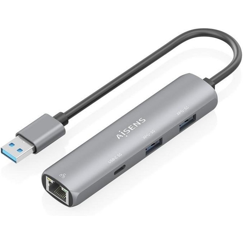 Station d'accueil Aisens ASUC-4P035-GR USB-A Ethernet Gigabit 1XUSB-C 2XUSB-A Gris 15CM