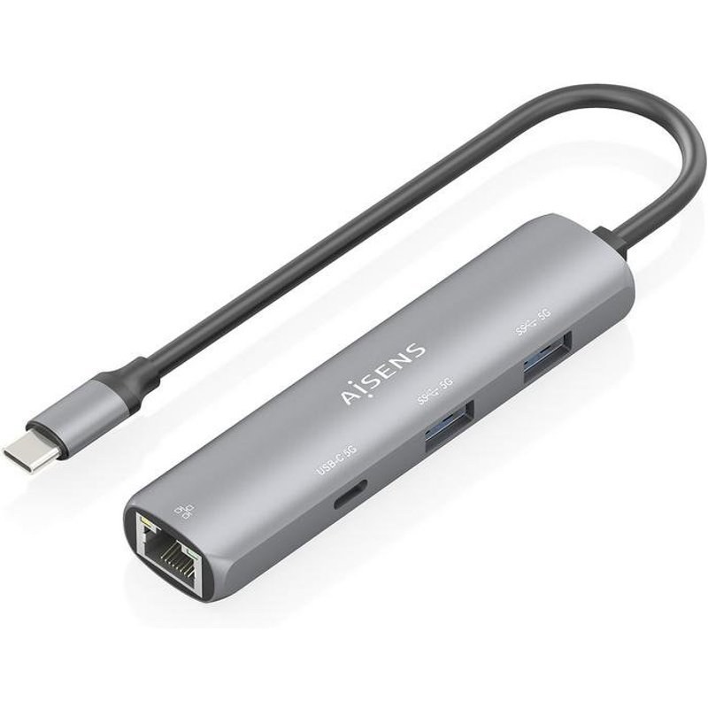 Station d'accueil Aisens ASUC-4P039-GR USB-C Ethernet Gigabit 2XUSB-A 1XUSB-C Gris 15CM