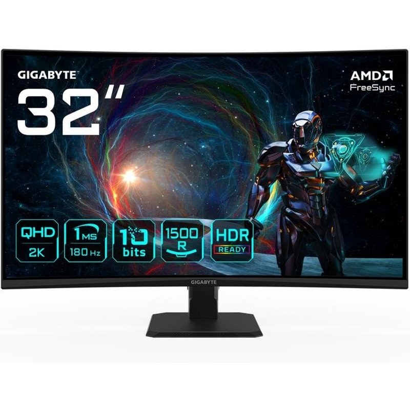 Écran PC Gigabyte GS32QCA 31,5" QHD 180 Hz VA Courbe 1MS FreeSync HDR