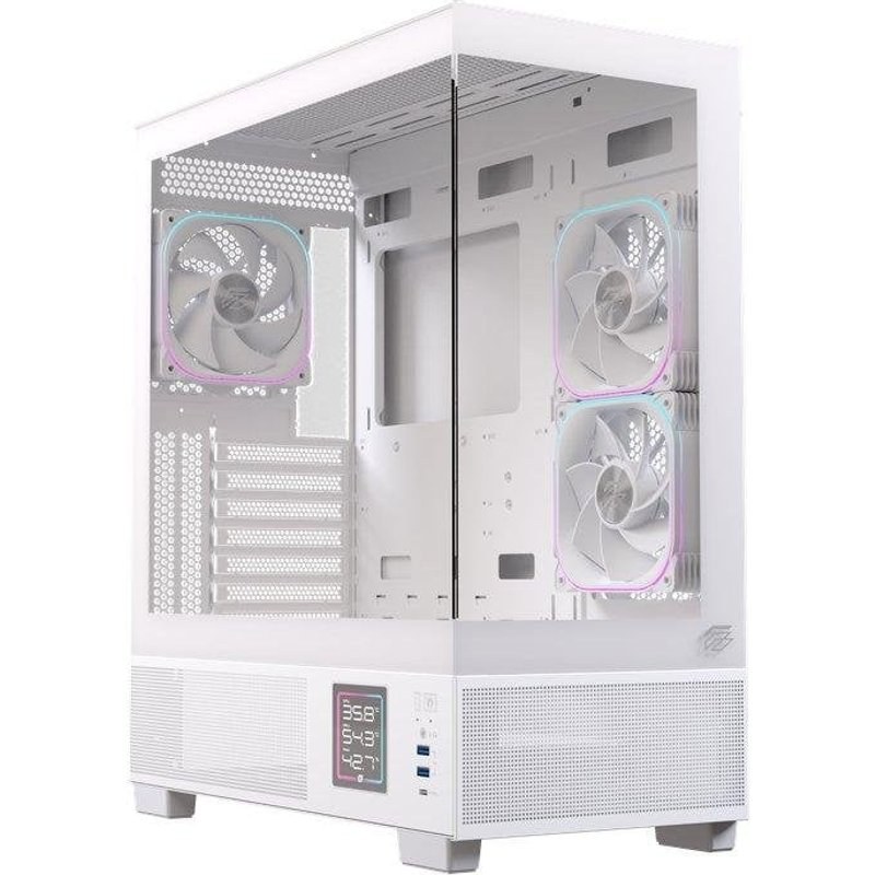 Boîtier PC Einarex S501D Blanc RGB Cristal Panoramique 3X120MM ATX