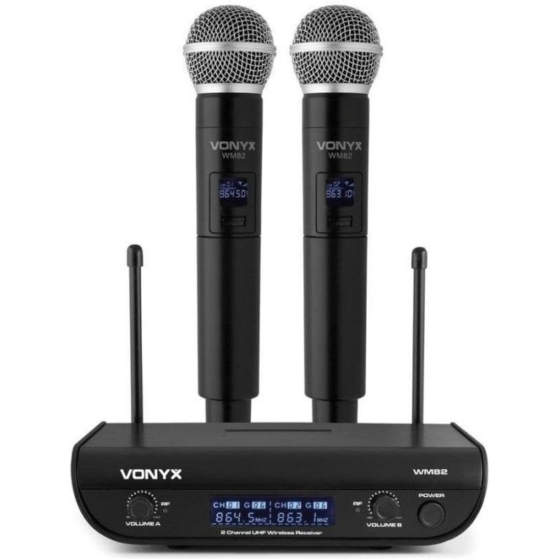 Microphone Vonyx WM82 sans fil UHF double main Mini-XLR avec étui