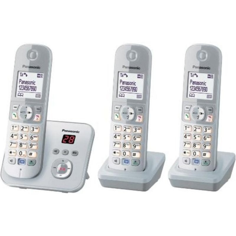 Téléphone Panasonic KX-TG6823 DECT Haut-parleur Répondeur 3 combinés Argent Blanc