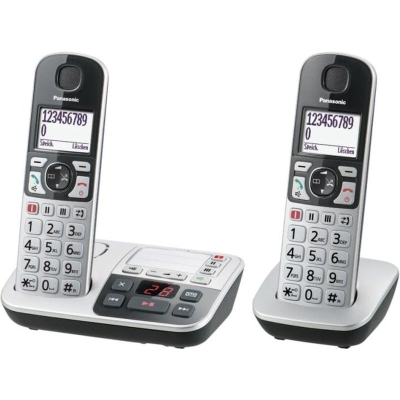 Téléphone Panasonic KX-TGE522 Sans Fil DECT Double Combiné Argent