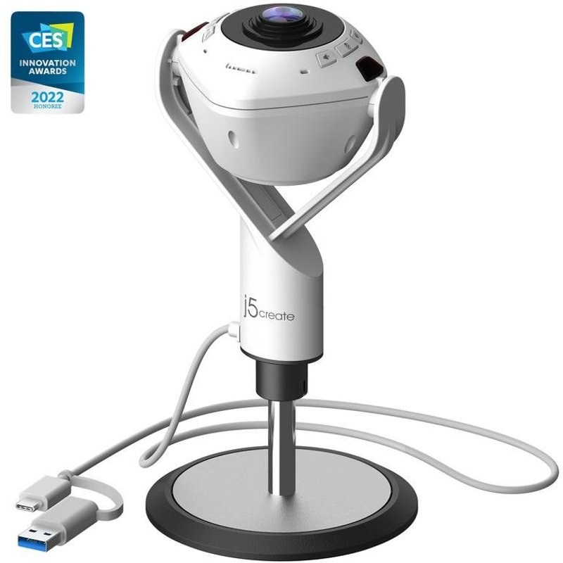 Caméra web J5CREATE JVU368-N 5MP Full HD 360° IA Haut-parleur USB-C/A Blanc