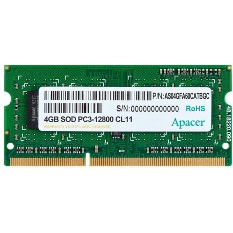 Mémoire RAM Apacer AS04GFA60CATBGC 4 Go 1X4GB DDR3 1600 MHz CL11 204-pin SO-DIMM