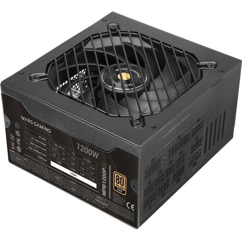 Alimentation Mars Gaming MPB1200PSI 1200 W, certification 80 Plus Gold, garantie 10 ans