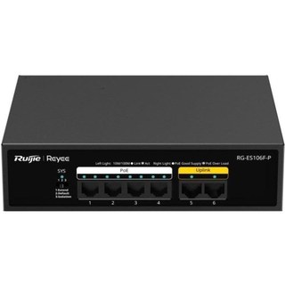 Switch Ruijie RG-ES106F-P 6X RJ45 10/100MBPS 4X PoE+ 2X Uplink Métal