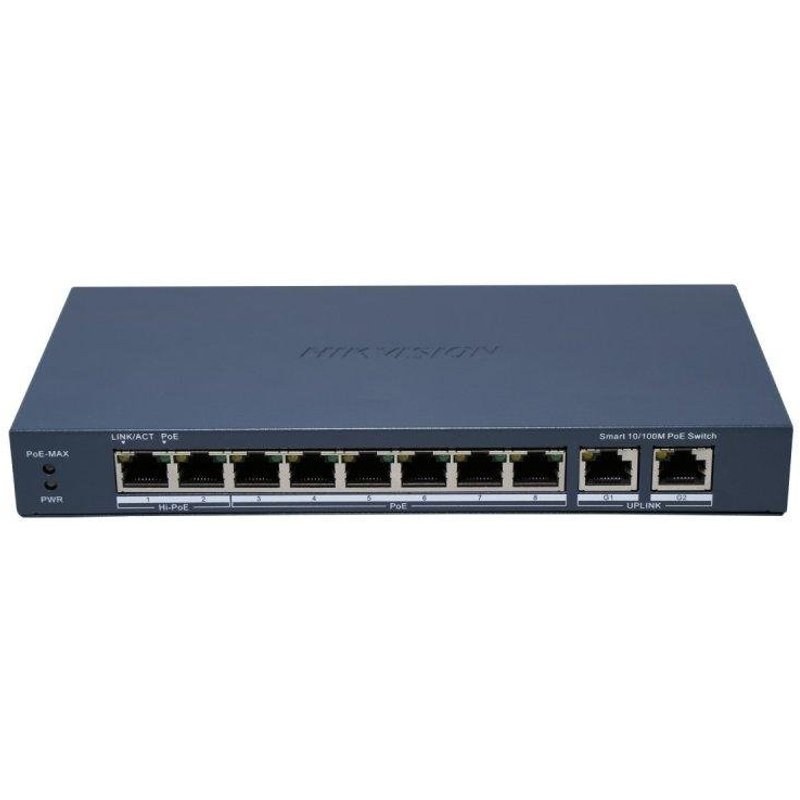 Switch Hikvision DS-3E1310HP-EI(B) 8X PoE 2X Uplink Gestion Métal Hi-PoE