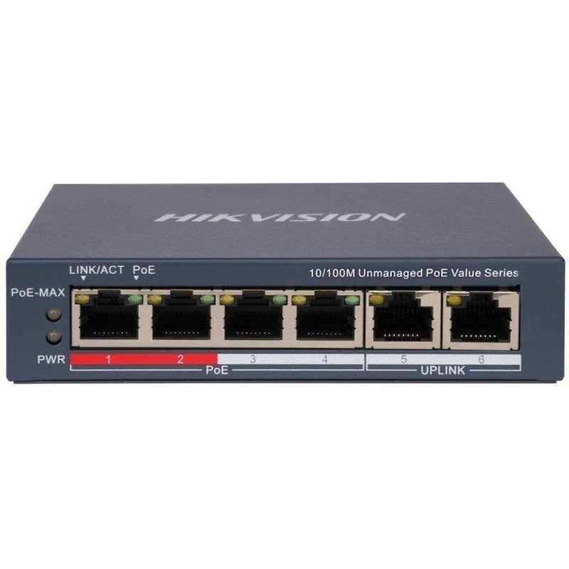 Switch Hikvision DS-3E0106P-E/M(B) 4 ports PoE 2 uplink 10/100 Mbps gris