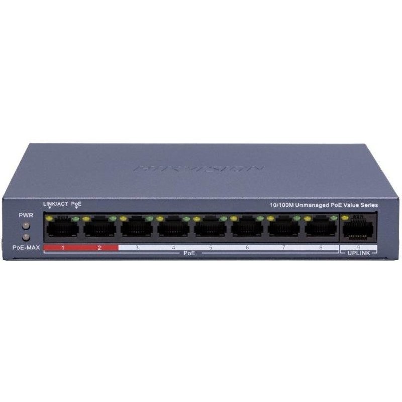 Switch Hikvision DS-3E0109P-E/M(C) 8 ports PoE 10/100 Mbps + 1 Uplink RJ45 Bleu