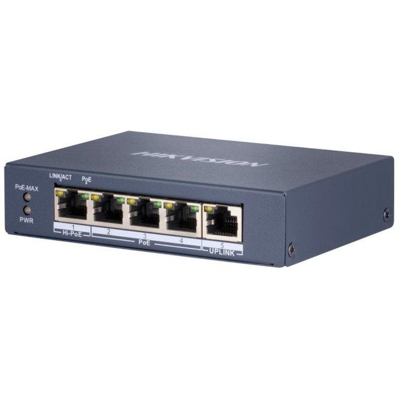 Switch Hikvision DS-3E0505HP-E 4X PoE Gigabit 1X Uplink RJ45/SFP Métal Gris