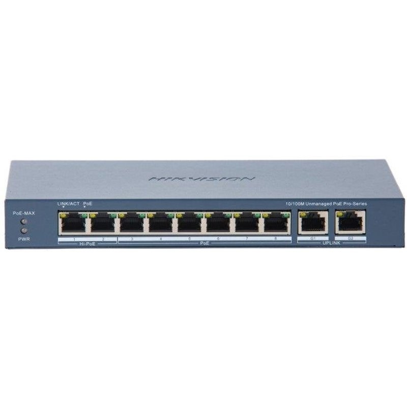 Switch Hikvision DS-3E0310HP-E(C) 8X PoE Fast Ethernet 2X Gigabit Métal Bleu