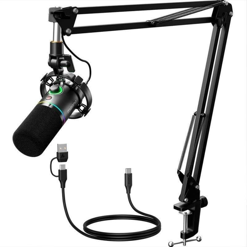 Microphone Maono PD200XS USB/XLR dynamique cardioïde RGB avec bras support