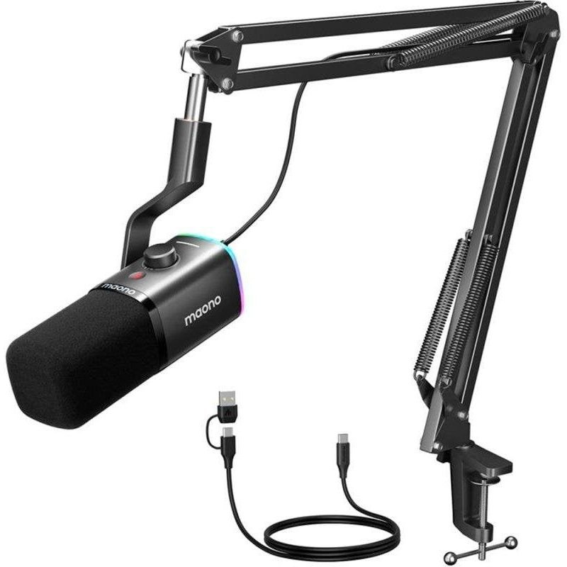 Microphone Maono PD100XS USB/XLR cardioïde RGB avec bras de support