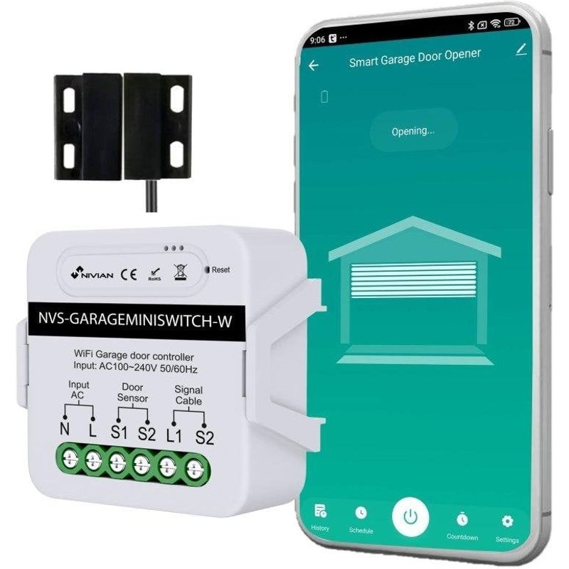 Switch Nivian Smart Garage Wi-Fi Contrôle Alexa Google Programmation