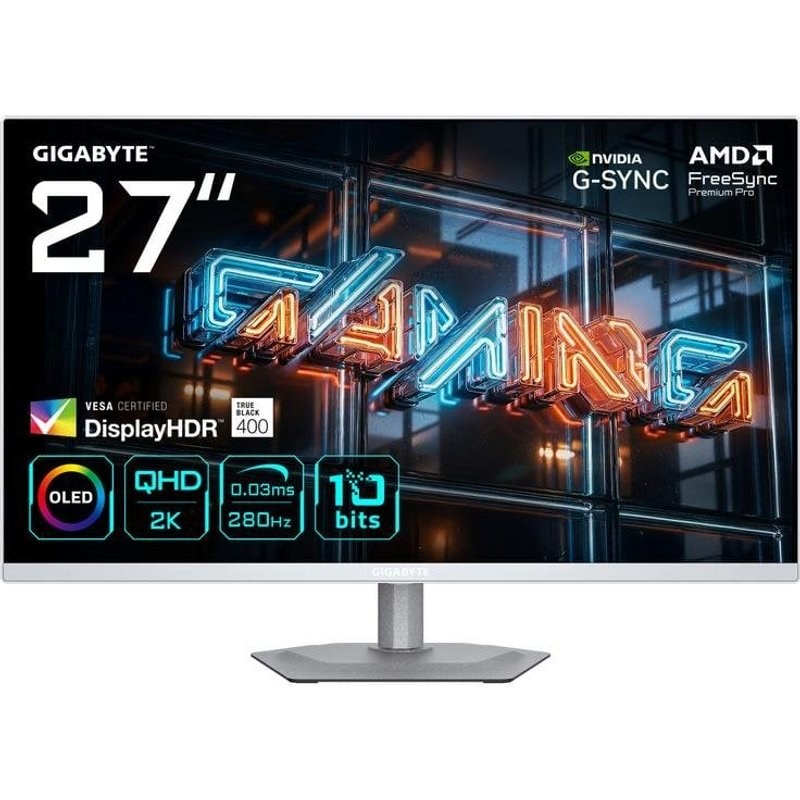 Écran PC GIGABYTE MO27Q2A ICE 27" QHD 280 Hz QD-OLED FreeSync G-SYNC HDR400 Réglable