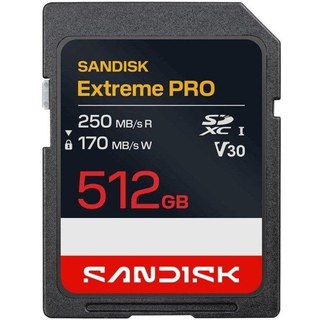 Carte mémoire Sandisk Extreme Pro 512 Go SDXC UHS-I 250MB/s V30 Noire