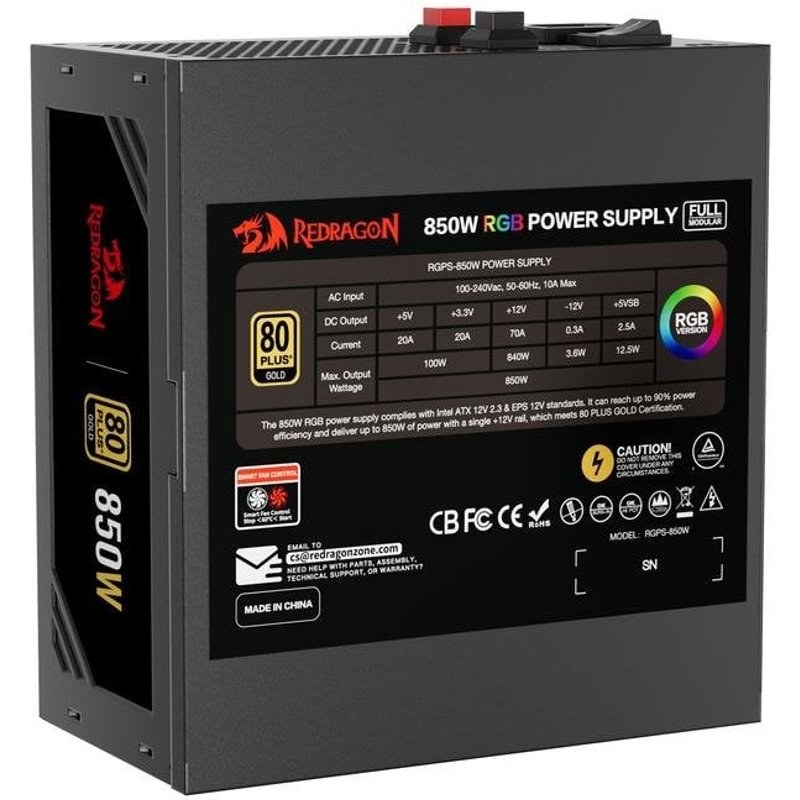 Fuente de Alimentación Redragon GC-PS007-1-V2 850W 80 Plus Gold RGB