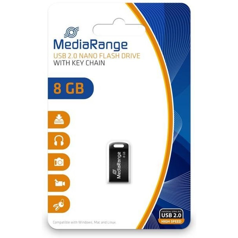 Clé USB MediaRange MR920 8 Go USB 2.0 Sans Capuchon Noire