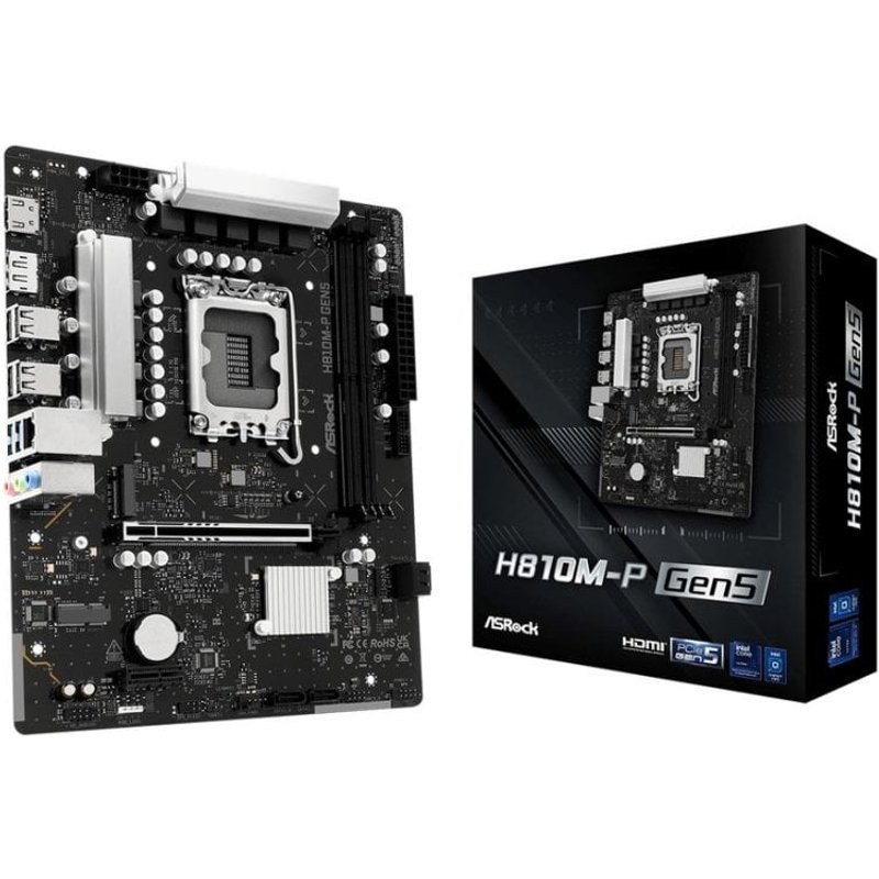 Carte mère AsRock H810M-P GEN5 Intel H810 LGA1851 DDR5 Micro ATX Sans Wi-Fi RGB