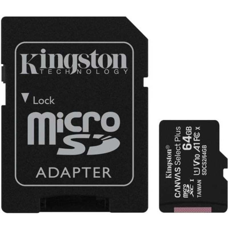 Carte microSD Kingston Canvas Select Plus 64 Go 100R A1 C10 UHS-I