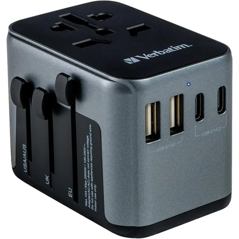 Adaptateur de voyage universel Verbatim 49545 avec USB-C PD et QC 2X USB-C 2X USB-A