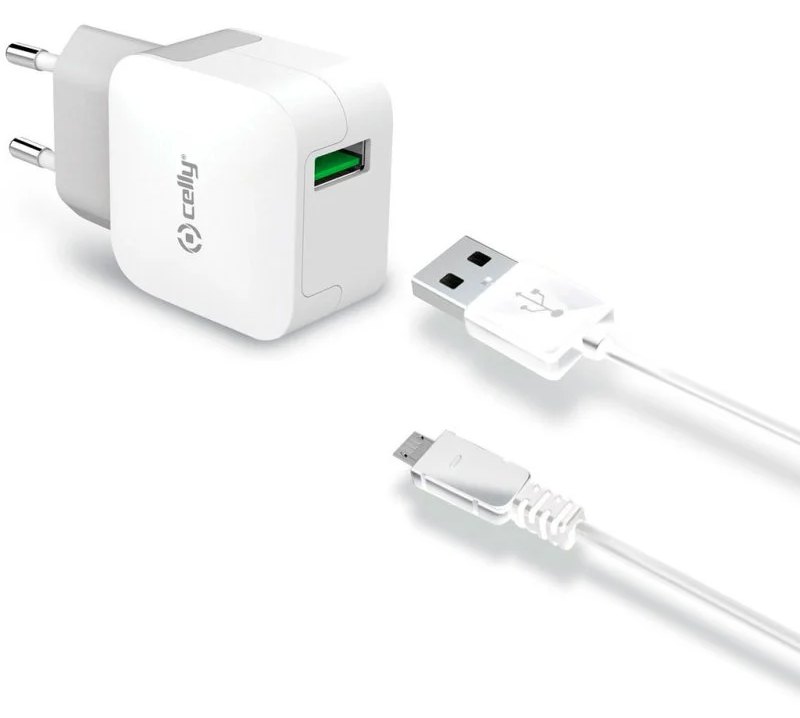 Chargeur ultra rapide Celly 2,4 Ah avec câble micro USB blanc