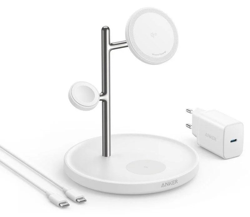 Station de recharge sans fil réglable Anker MagGo 3 en 1 QI2 15W blanc