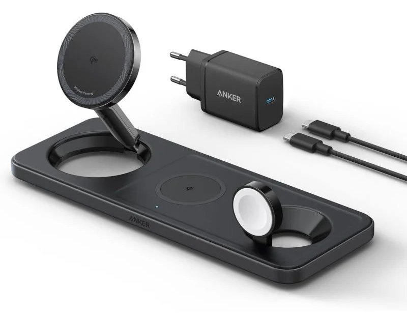 Anker MagGo Chargeur Sans Fil Magnétique Station De Recharge Sans Fil 3 en 1 Pliable 15W QI2