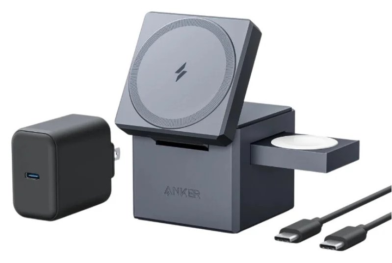 Station de charge magnétique sans fil Anker 3-en-1 15 W avec MagSafe, gris