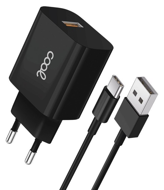Chargeur réseau universel cool avec connecteur USB Type C 12 W 5 V 2,4 A noir + câble USB-A