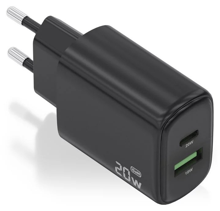 Chargeur Aisens A110-0910 GaN 20 W 1 x USB-C PD3.0 1 x USB-A QC3.0 Noir