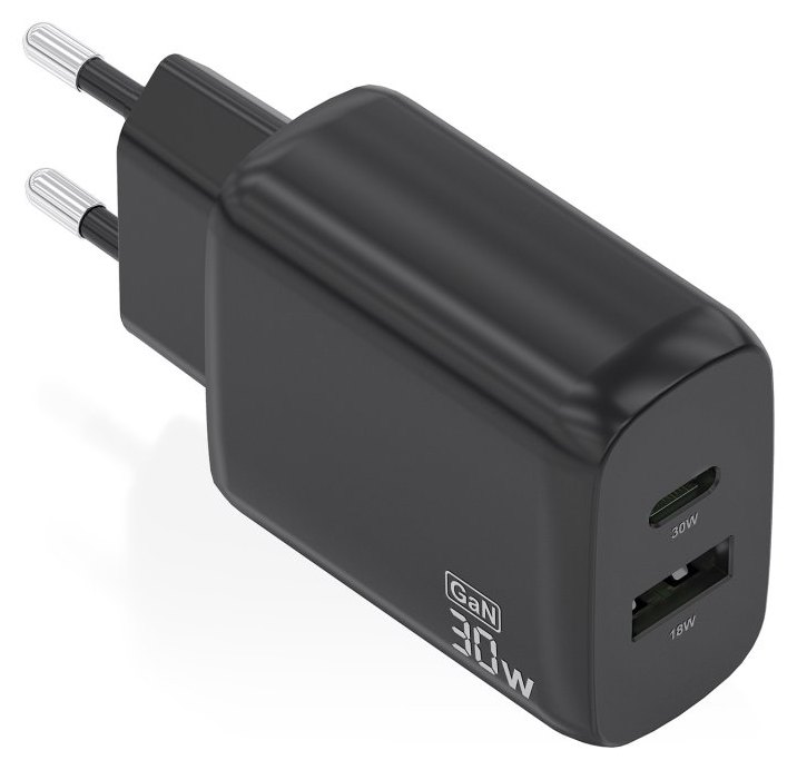 Chargeur Aisens A110-0924 GaN 30 W 1 x USB-C PD3.0 QC4.0 1 x USB-A QC3.0 Noir