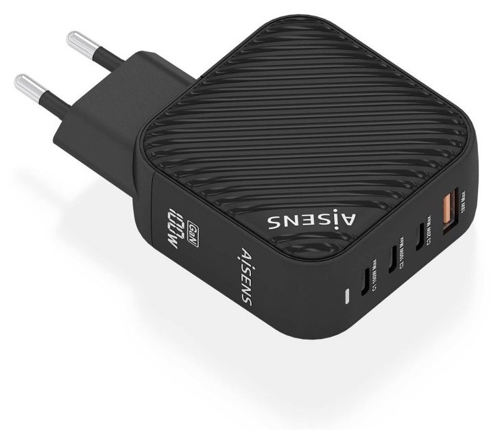 Chargeur Aisens ASCH-100W4P029-BK 100 W GaN 3 x USB-C PD3.0 QC4.0 1 x USB-A QC3.0 Noir