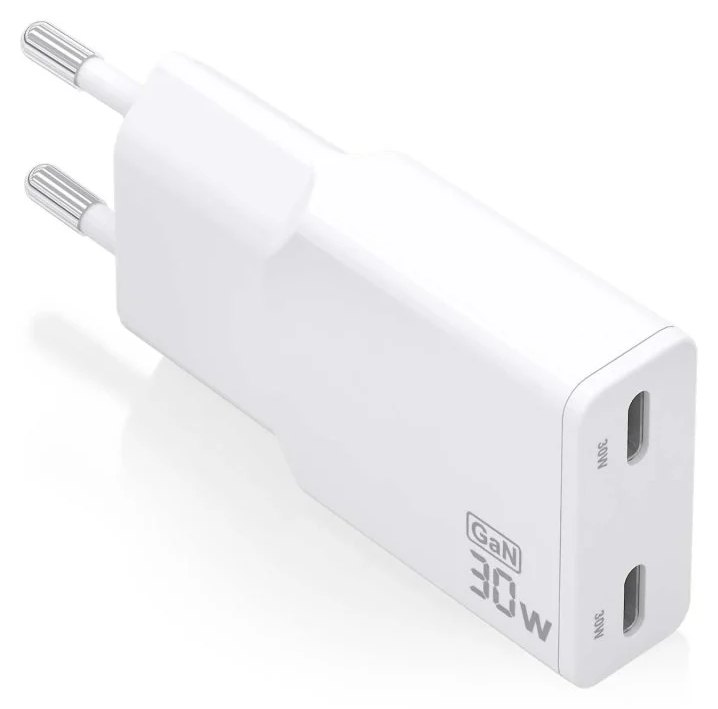 Chargeur ultra-fin GaN Aisens ASCH-30W2P048-W 30 W 2 ports USB-C PD3.0 QC4.0 Blanc