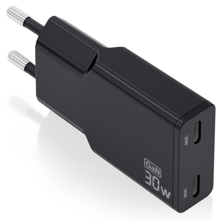 Chargeur ultra-fin GaN Aisens ASCH-30W2P049-BK 30 W 2 x USB-C PD3.0 QC4.0 Noir